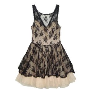 B. DARLIN Dress Black Lace Overlay Beige Tulle Whimsigoth Fairy Size 9/10